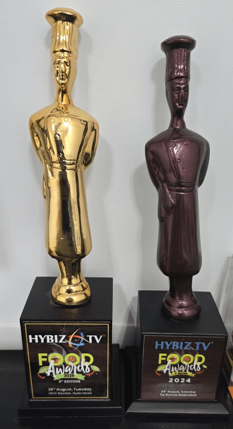HYBIZ TV Food Awards trophies — 2024 and 2025