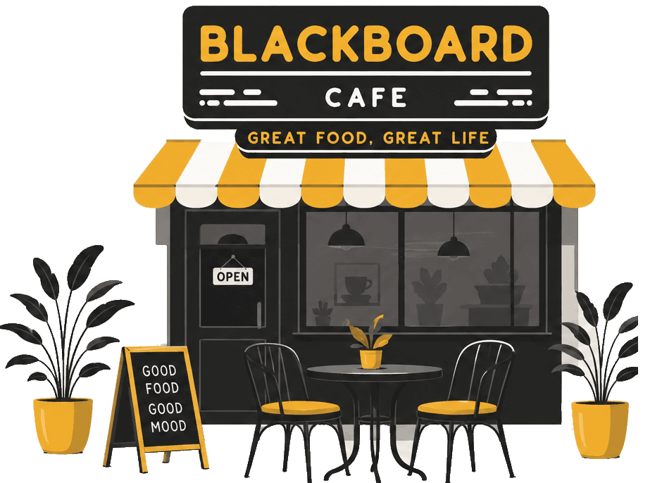 Blackboard Cafe storefront illustration